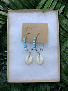 Wrapped Blue Stone Cowrie Shell earrings