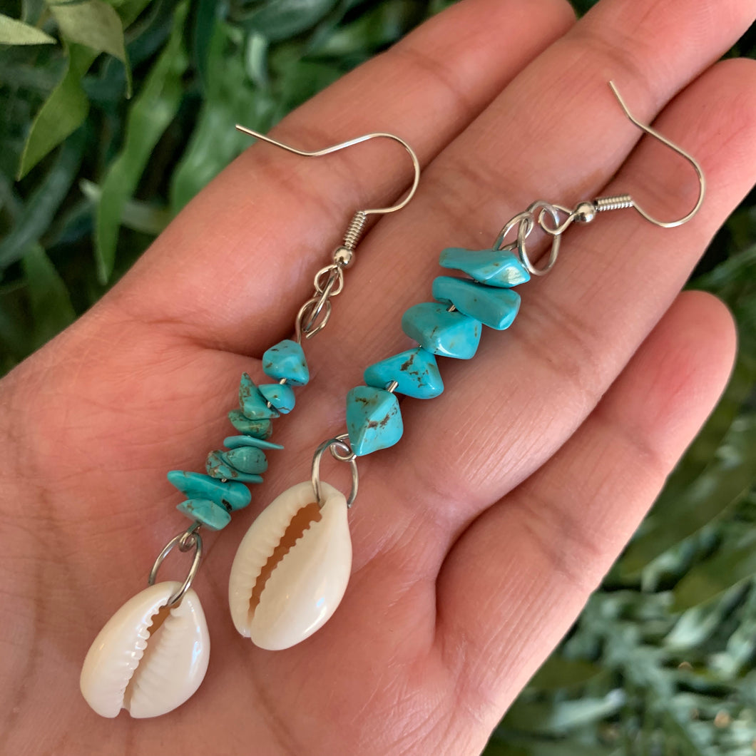 Cowrie Shell Blue Stone earrings