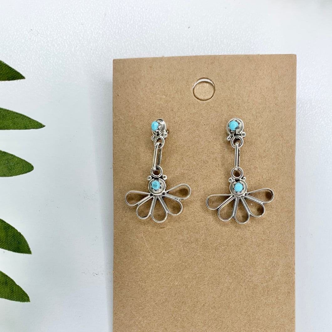 Turquoise sterling silver Flower Post earrings